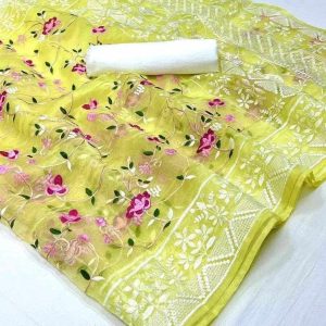 Muslin silk screen print saree