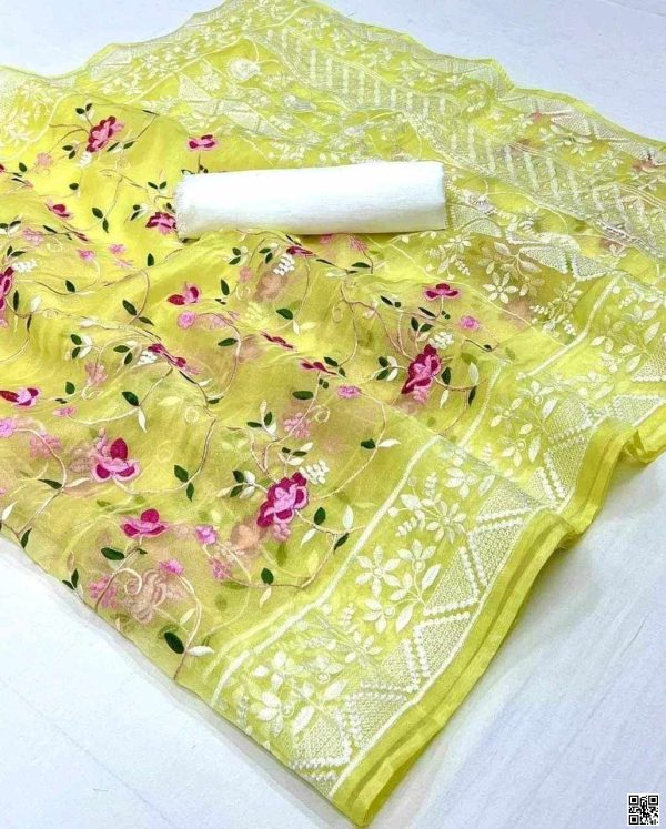 Muslin silk screen print saree